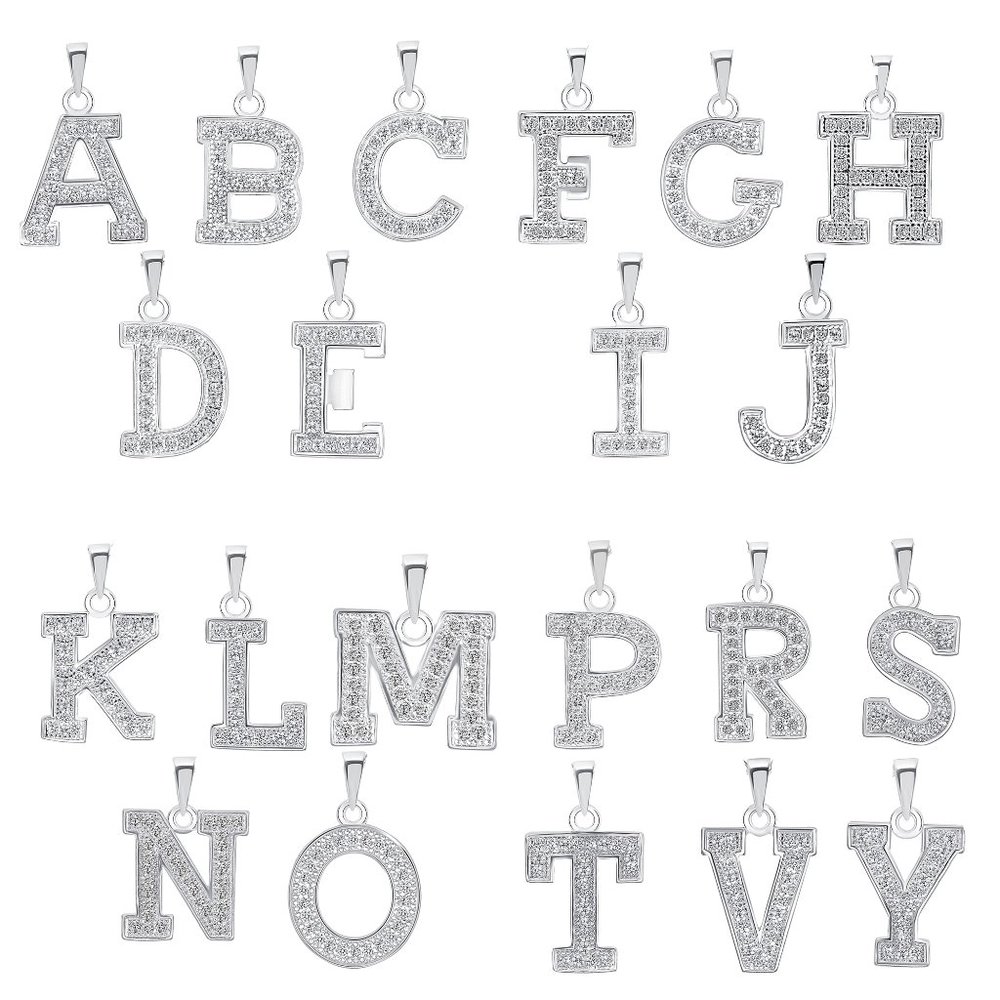 STERLING SILVER 925 RHODIUM PLATED CZ INITIALS  PENDANT